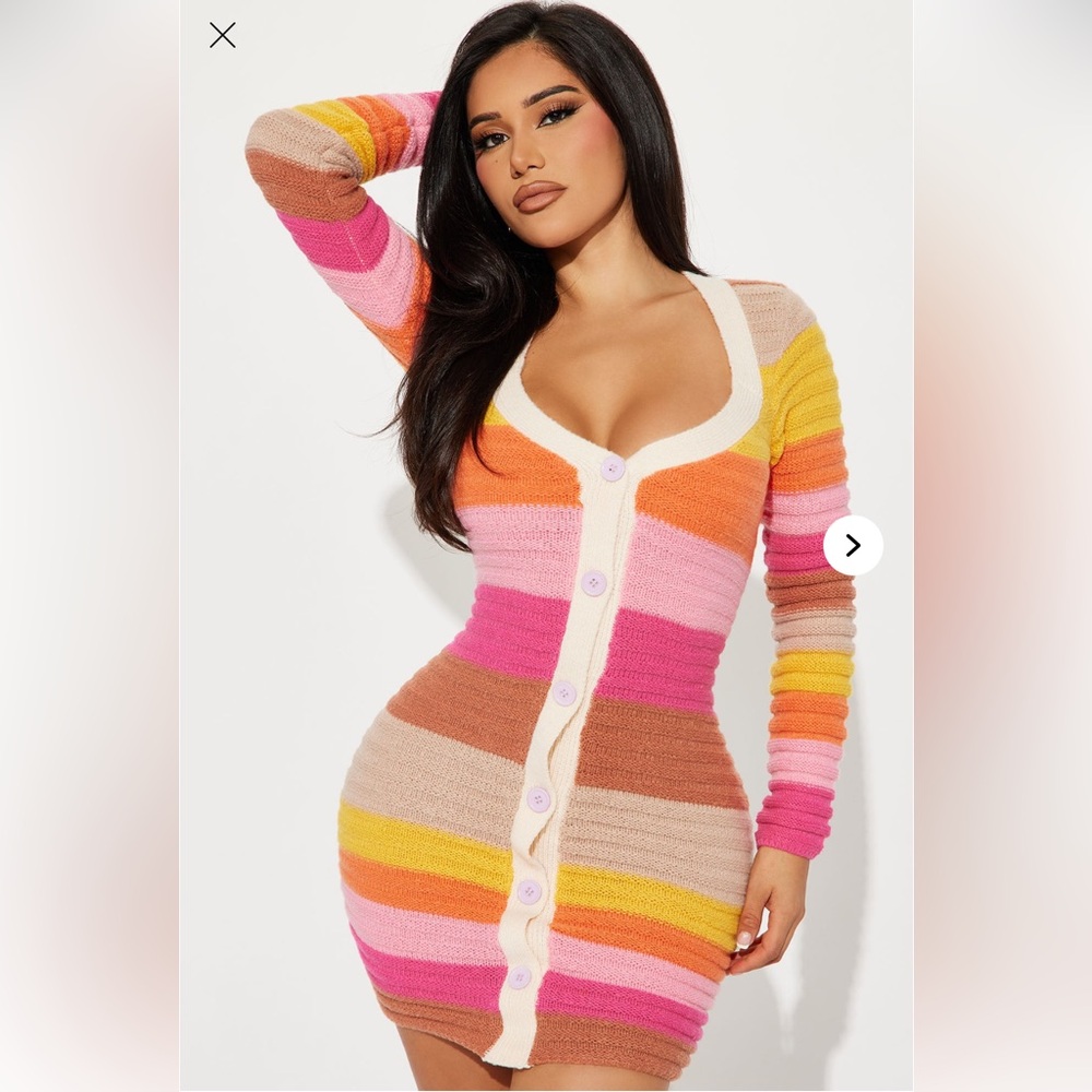 Fashion Nova Orange Yellow Ribbed Bodycon Dress